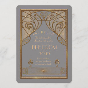 Pre Prom Junior, Great Gatsby, Gold, grey A Save The Date