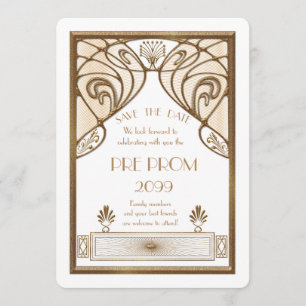 Pre Prom Junior, Great Gatsby, Gold, white Save The Date