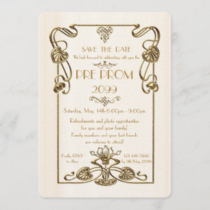 Pre Prom Junior, Great Gatsby, Gold, white Save The Date