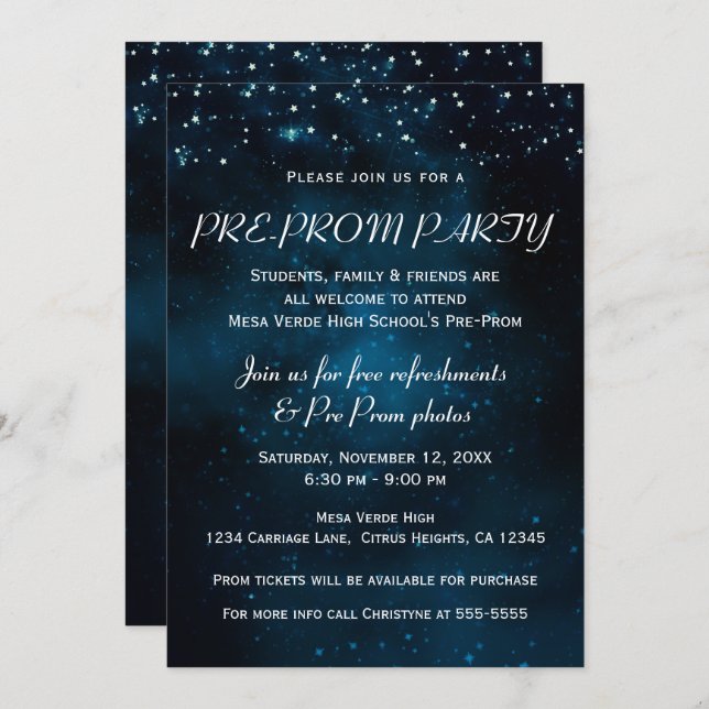 Pre Prom Party Enchanted Starry Night Sky Invitation (Front/Back)