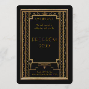 Pre PromJunior, Great Gatsby, Gold, black Save The Date