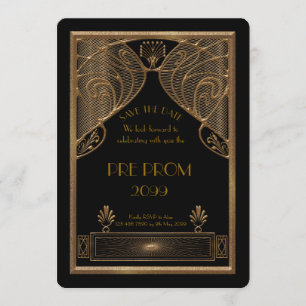 Pre PromJunior, Great Gatsby, Gold, black Save The Date