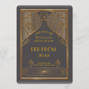 Pre PromJunior, Great Gatsby, Gold, grey Save The Date