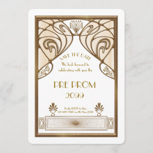 Pre PromJunior, Great Gatsby, Gold, white Save The Date