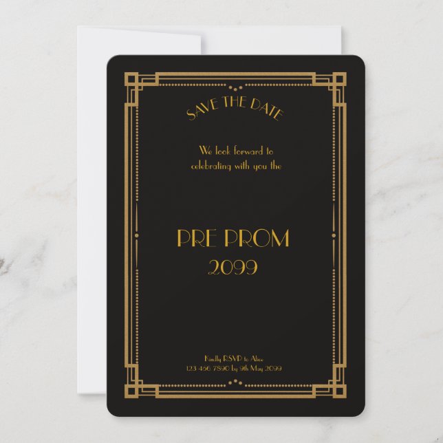 Pre PromJunior, Great Gatsby, minimalist,black Save The Date (Front)