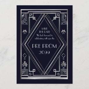 Pre PromJunior, Great Gatsby, Silver, Navy Save The Date