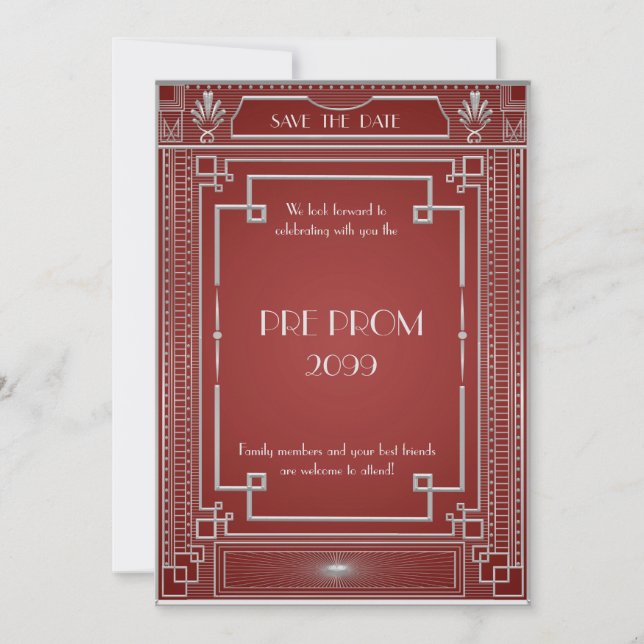 Pre PromJunior, Great Gatsby, Silver,red Save The Date (Front)