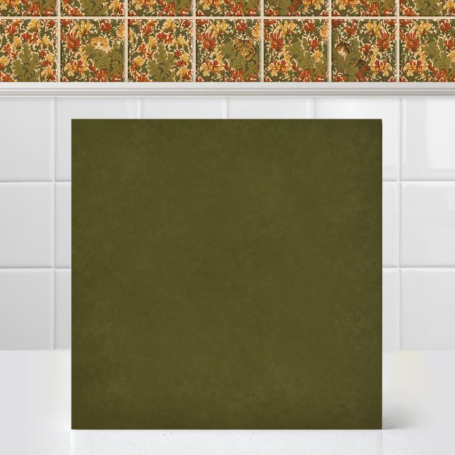Pre Raphaelite Cat Honeysuckle Matching Green Tile (Solid Khaki Green Accent Matching Pattern Series Pre Raphaelite Cat Honeysuckle Ceramic Tile Mural)