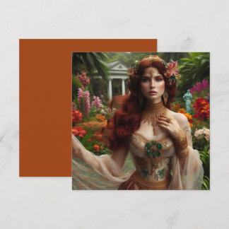 Pre-Raphaelite gilded woman 1 in garden Card