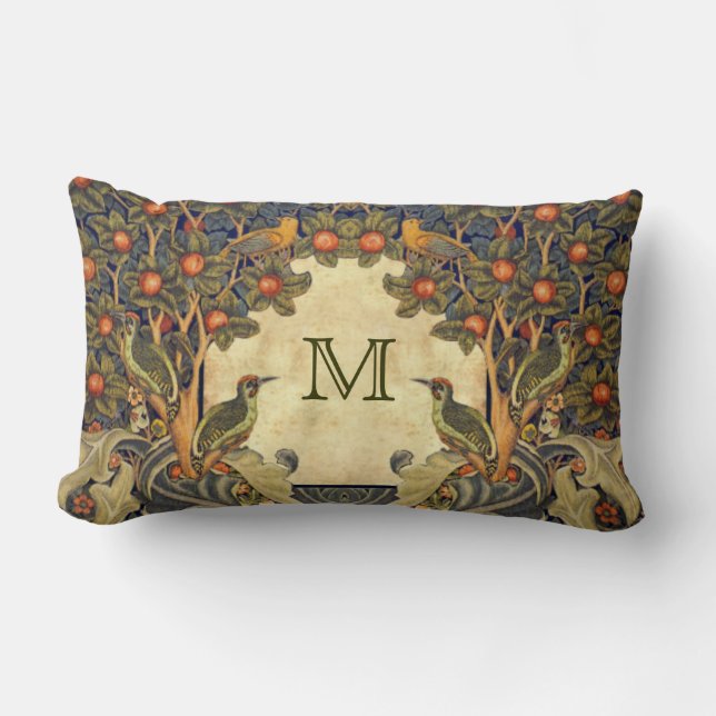 Pre Raphaelite Wm. Morris CUSTOMIZABLE MONOGRAM Lumbar Cushion (Front)