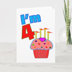 Pre School Birthday "I'm 4" Adorable Cupcake Card