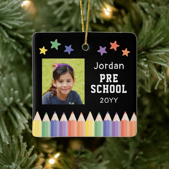 Pre-School Custom Kids Photo Keepsake Ceramic Ornament (Tree)
