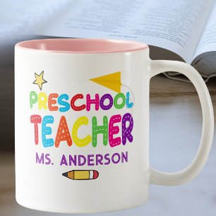 Pre School Teacher Personalised Colourful Two-Tone Coffee Mug