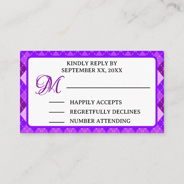 Pre-Wedding Golf Party Weekend Purple Argyle Enclosure Card (Back)