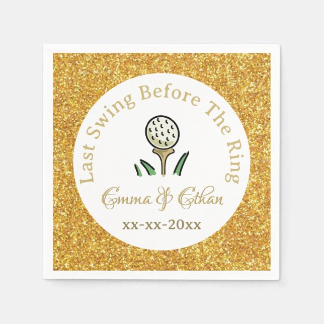 Pre-Wedding Golf Party Weekend White Gold Glitter Napkin (Front)