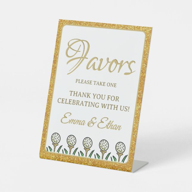 Pre-Wedding Golf Party Weekend White Gold Glitter Pedestal Sign (Front)