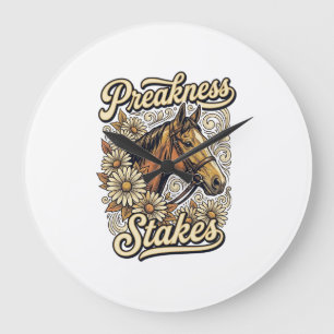 Preakness Stakes Vintage Horse Floral Race Design Large Clock