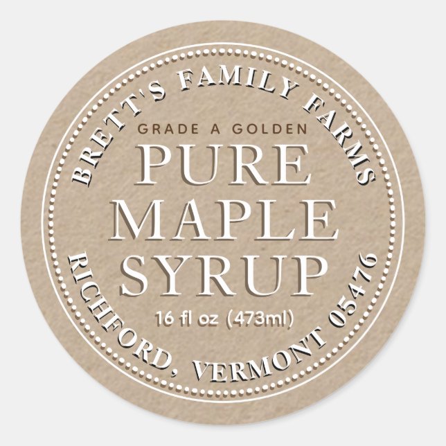 Precalculated Maple Syrup Label (Kraft White) (Front)