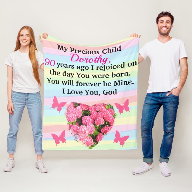 PRECIOUS 90TH BIRTHDAY LADY PERSONALIZED FLEECE BLANKET (In Situ)