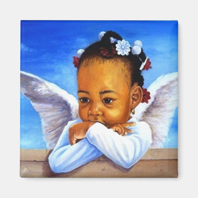 Precious Baby Angel African American Cherub Magnet (Front)