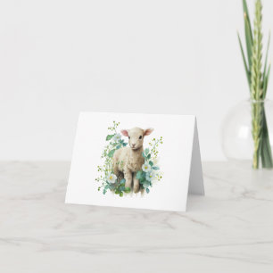 Precious Baby Lamb with Flowers BLANK  Card