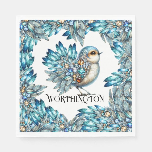 Precious Bling Birds Theme Invitation Napkin (Front)