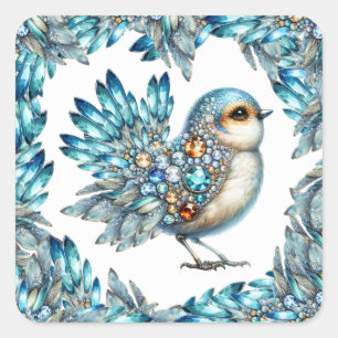 Precious Bling Birds Theme Invitation Square Sticker