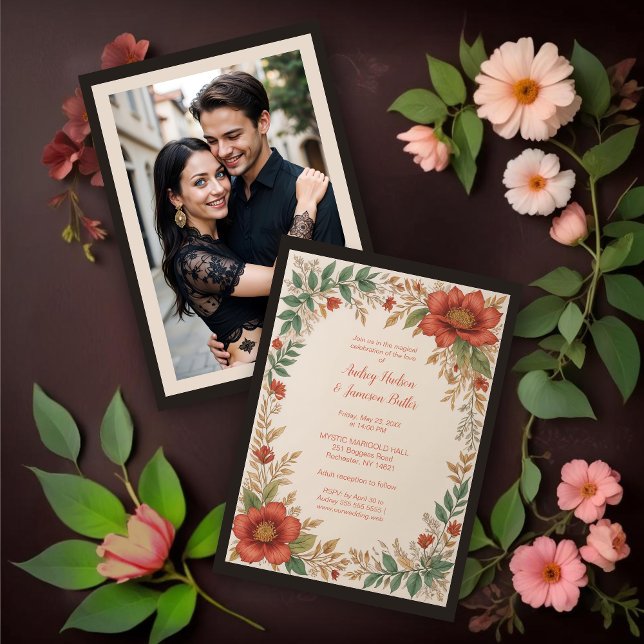Precious Botanical Boho Ethnic Inspiration Photo Invitation (Cherish Botanical Boho Ethnic Inspiration Photo Wedding Invitations Cards. )