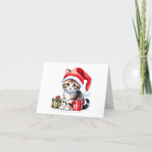 Precious Brown Tabby Santa Kitten BLANK  Holiday Card