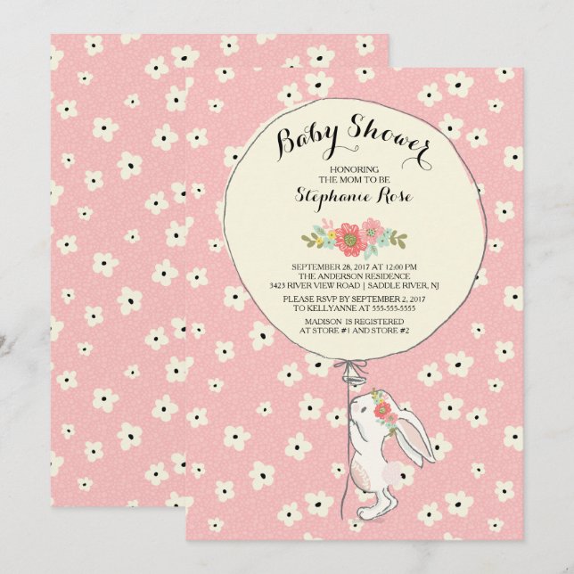 Precious Bunny Girls Baby Shower Invitation (Front/Back)