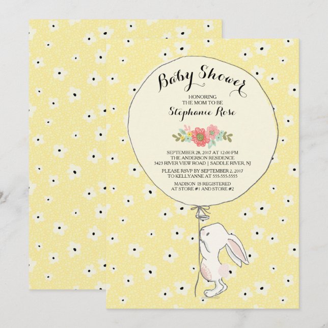 Precious Bunny Neutral Baby Shower Invitation (Front/Back)