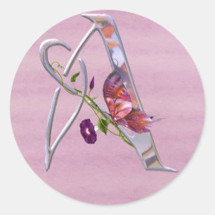 Precious Butterfly Initial A Classic Round Sticker