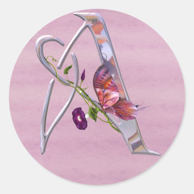 Precious Butterfly Initial A Classic Round Sticker (Front)