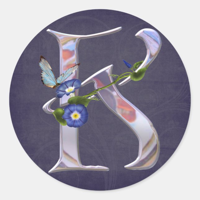 Precious Butterfly Initial K Classic Round Sticker (Front)