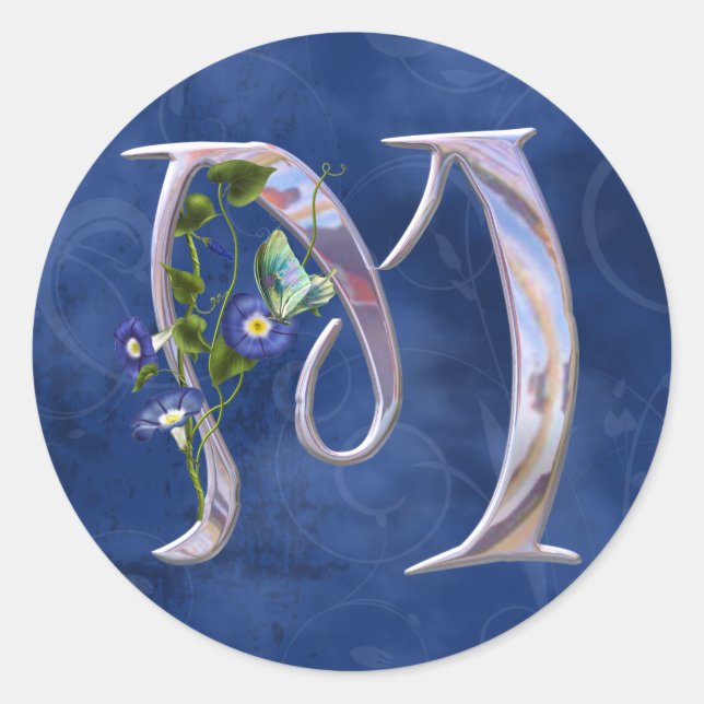 Precious Butterfly Initial M Classic Round Sticker (Front)