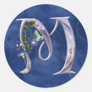 Precious Butterfly Initial M Classic Round Sticker