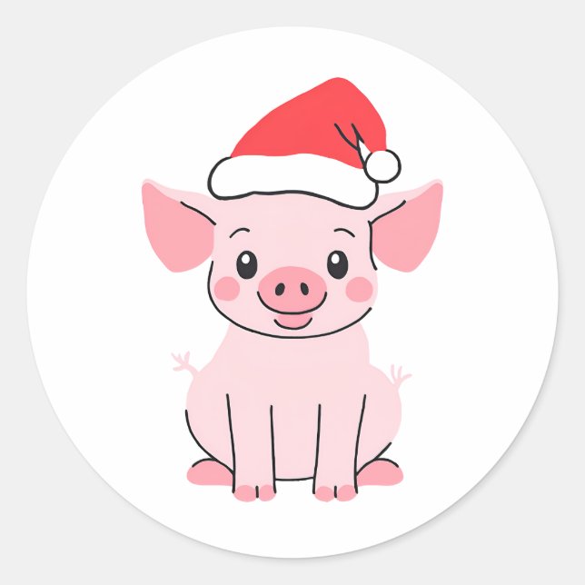 Precious Christmas Piglet with Santa Hat  Classic Round Sticker (Front)