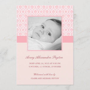 Precious Damask Baby Girl Birth Announcement
