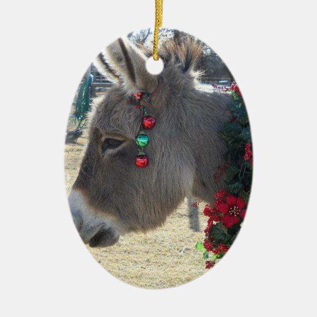 Precious Donkey Christmas Ornament! Ceramic Tree Decoration (Front)