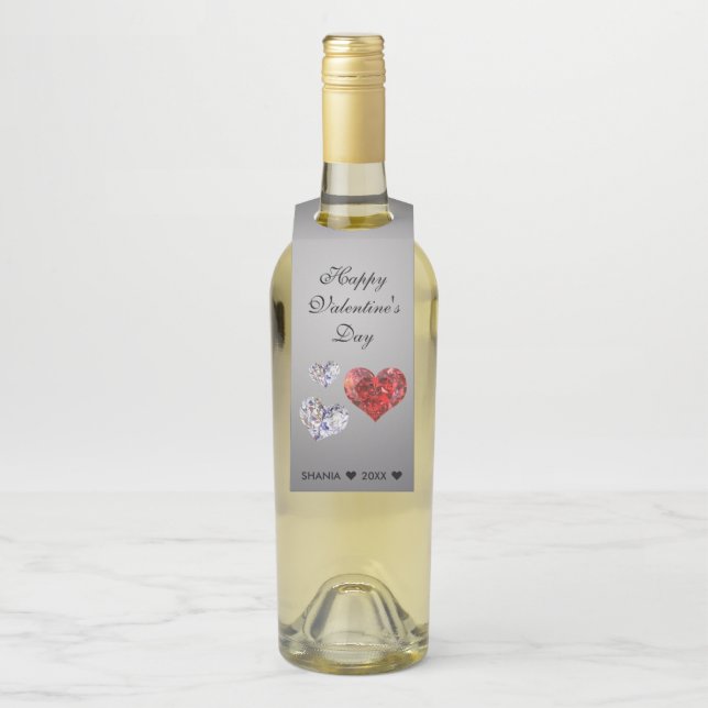 Precious Elegant Diamond Hearts Bottle Tag (On Bottle)