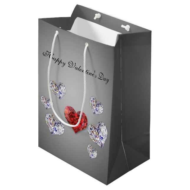 Precious Elegant Diamond Hearts Medium Gift Bag (Front Angled)