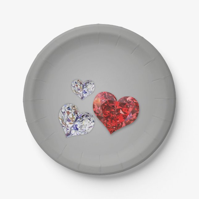 Precious Elegant Diamond Hearts Paper Plate (Front)