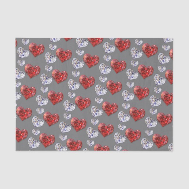 Precious Elegant Diamond Hearts Tissue Paper (Front)