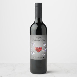 Precious Elegant Diamond Hearts Wine Label
