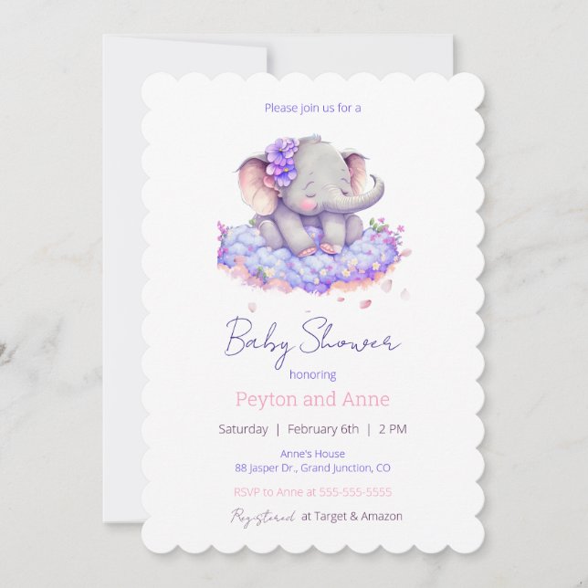 Precious Elephant Baby Shower Invitation (Front)