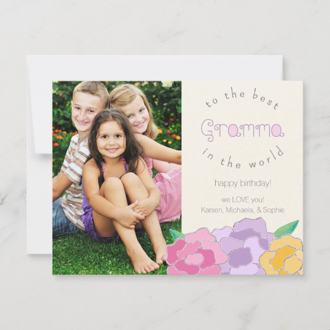 Precious Florals Happy Birthday Gramma Photo Card (Front)