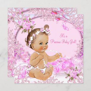 Precious Girl Baby Shower Pink Floral Butterfly Invitation