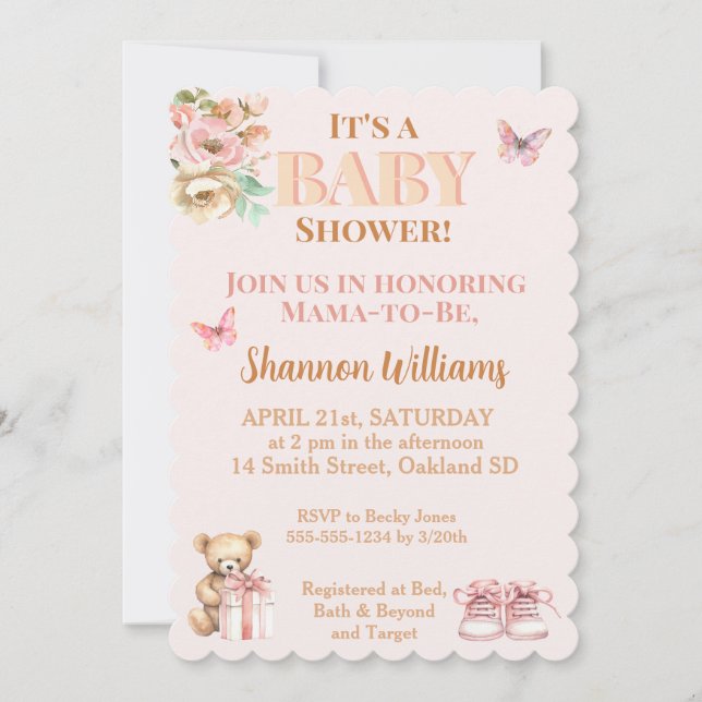Precious Girl Teddy Bear Baby Shower Invitation (Front)