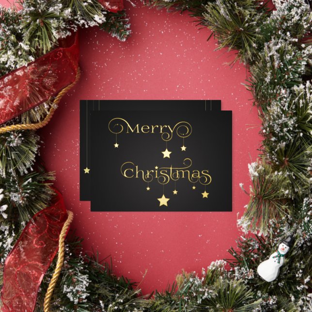 Precious Gold Merry Christmas Stars Foil Holiday Card (Insitu)