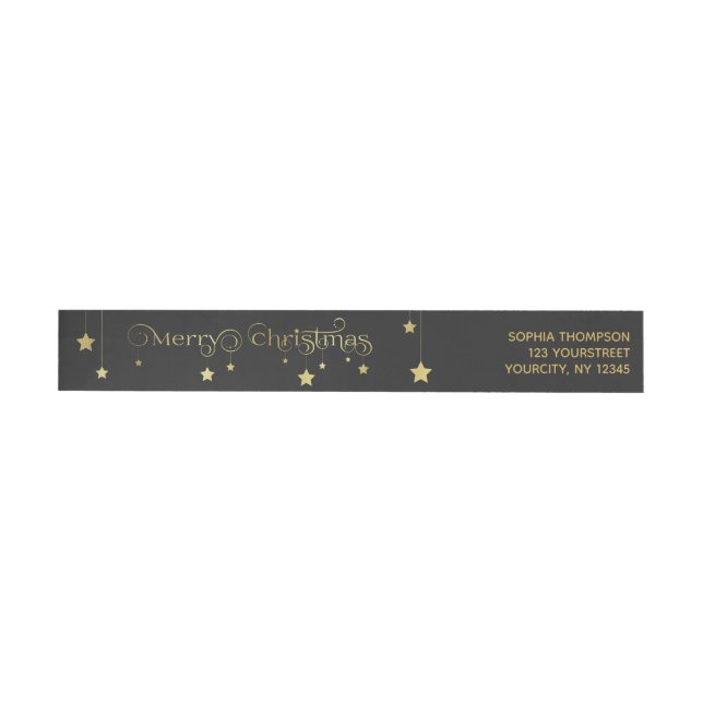 Precious Gold Merry Christmas Stars Wrap Around Label (Individual)
